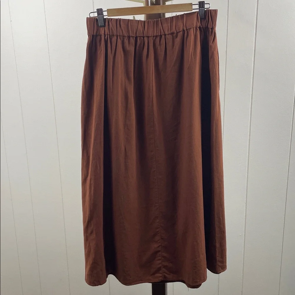 Madewell Linen-Blend Side-Button Midi Skirt Burnt Umber - Picture 4 of 4